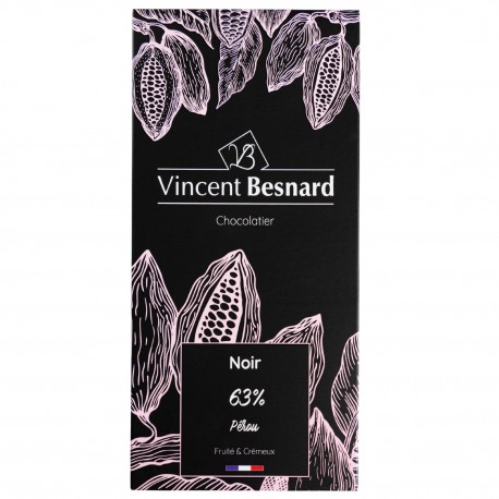 Tablette Noir 63% Pérou - Vincent Besnard Chocolatier Pâtissier