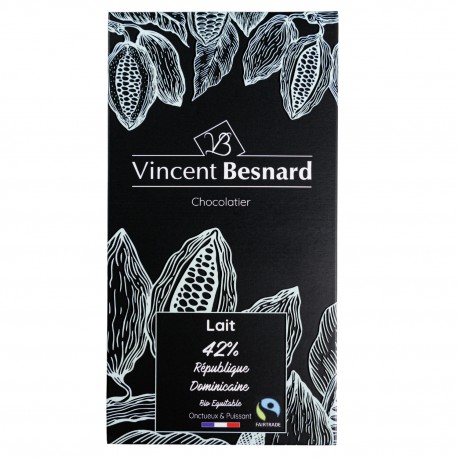 Tablette Lait 42% République Dominicaine Bio Equitable - Vincent Besnard Chocolatier Pâtissier