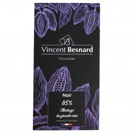 Tablette Noir 85% Mariage de grands crus - Vincent Besnard Chocolatier Pâtissier